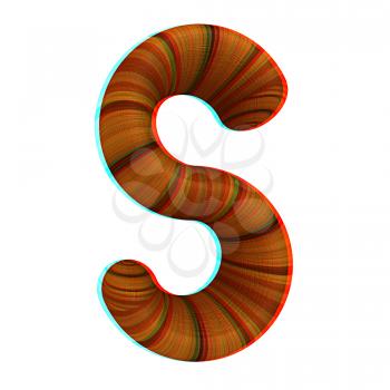 Wooden Alphabet. Letter S on a white background. 3D illustration. Anaglyph. View with red/cyan glasses to see in 3D.