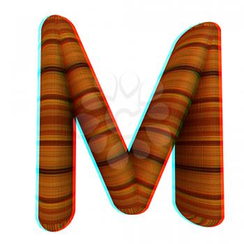 Wooden Alphabet. Letter M on a white background. 3D illustration. Anaglyph. View with red/cyan glasses to see in 3D.