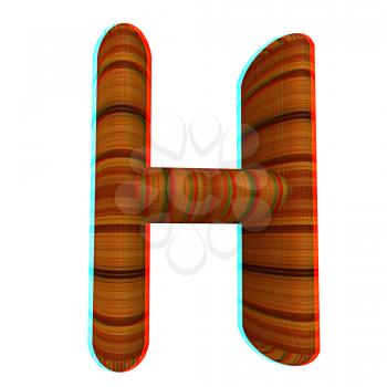 Wooden Alphabet. Letter H on a white background. 3D illustration. Anaglyph. View with red/cyan glasses to see in 3D.