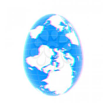 Global Easter on a white background. 3D illustration. Anaglyph. View with red/cyan glasses to see in 3D.