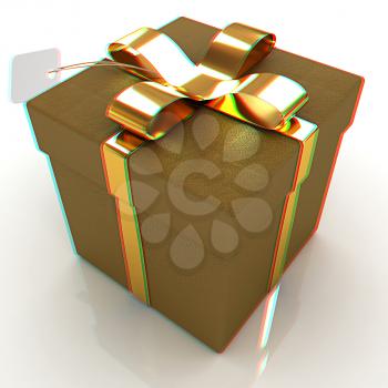 Leather gift-box with gold ribbon. 3D illustration. Anaglyph. View with red/cyan glasses to see in 3D.