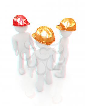 3d mans in a hard hat on a white background. 3D illustration. Anaglyph. View with red/cyan glasses to see in 3D.