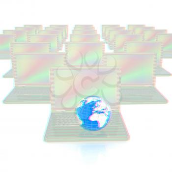 laptop network. 3D illustration. Anaglyph. View with red/cyan glasses to see in 3D.