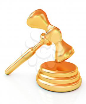 Gold gavel isolated on white background. 3D illustration. Anaglyph. View with red/cyan glasses to see in 3D.