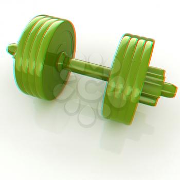 Colorful dumbbells on a white background. 3D illustration. Anaglyph. View with red/cyan glasses to see in 3D.