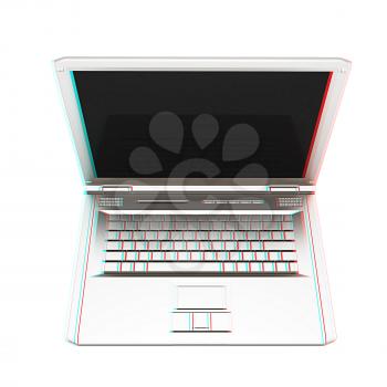 Laptop computer with black screen. View from top close-up. 3D illustration. Anaglyph. View with red/cyan glasses to see in 3D.