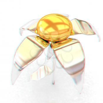 Chrome flower with a gold head . 3D illustration. Anaglyph. View with red/cyan glasses to see in 3D.