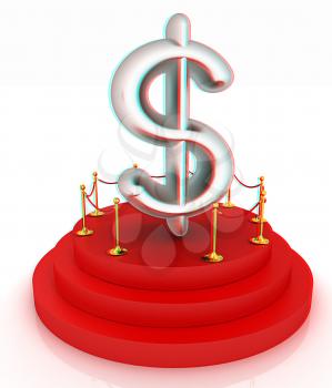 Dollar sign on podium. 3D icon on white background . 3D illustration. Anaglyph. View with red/cyan glasses to see in 3D.