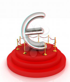 Euro sign on podium. 3D icon on white background . 3D illustration. Anaglyph. View with red/cyan glasses to see in 3D.
