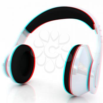 headphones on a white background. 3D illustration. Anaglyph. View with red/cyan glasses to see in 3D.