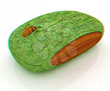 Natural computer mouse on a white background. 3D illustration. Anaglyph. View with red/cyan glasses to see in 3D.
