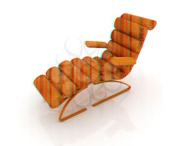 Comfortable wooden Sun Bed on white background . 3D illustration. Anaglyph. View with red/cyan glasses to see in 3D.