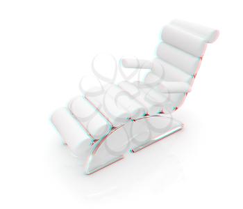 Comfortable white Sun Bed on white background. 3D illustration. Anaglyph. View with red/cyan glasses to see in 3D.