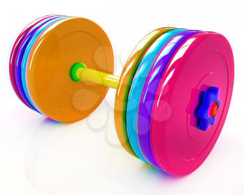 Colorful dumbbell on a white background. 3D illustration. Anaglyph. View with red/cyan glasses to see in 3D.
