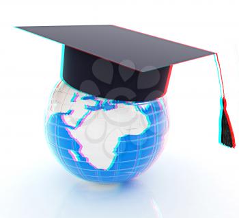 Global Education on a white background. 3D illustration. Anaglyph. View with red/cyan glasses to see in 3D.