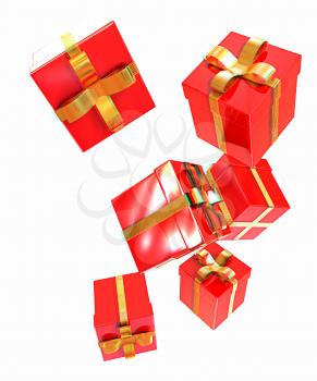 Bright christmas gifts on a white background . 3D illustration. Anaglyph. View with red/cyan glasses to see in 3D.