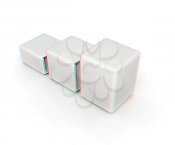 Blocks on a white background. 3D illustration. Anaglyph. View with red/cyan glasses to see in 3D.