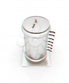 3d abstract metal pressure vessel on white background. 3D illustration. Anaglyph. View with red/cyan glasses to see in 3D.
