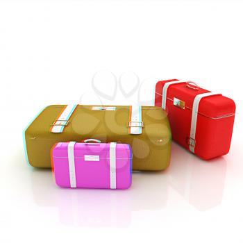 Traveler's suitcases. Family travel concept. 3D illustration. Anaglyph. View with red/cyan glasses to see in 3D.