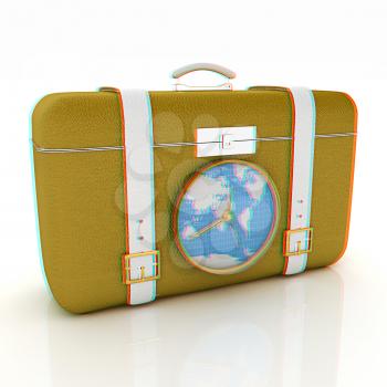 Suitcase for travel. 3D illustration. Anaglyph. View with red/cyan glasses to see in 3D.