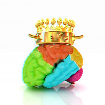 Gold Crown on the brain. 3D illustration. Anaglyph. View with red/cyan glasses to see in 3D.