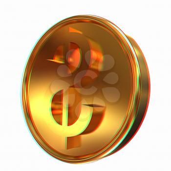 Gold coin with dollar sign. 3D illustration. Anaglyph. View with red/cyan glasses to see in 3D.