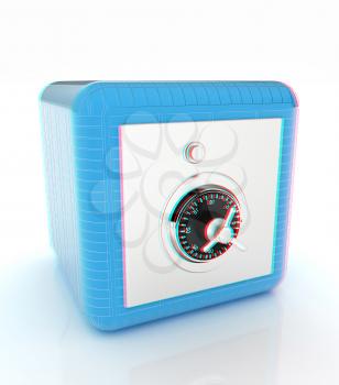illustration of security concept with metal safe. 3D illustration. Anaglyph. View with red/cyan glasses to see in 3D.