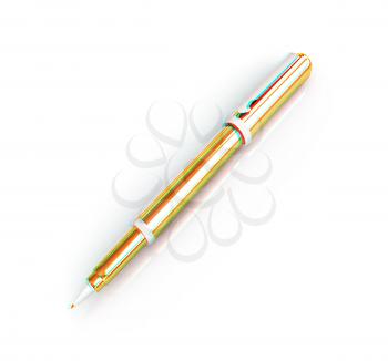 Gold corporate pen design . 3D illustration. Anaglyph. View with red/cyan glasses to see in 3D.