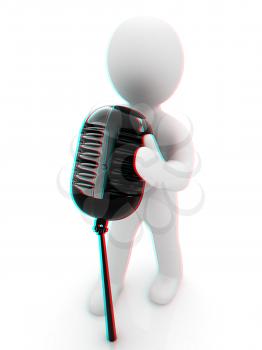 3D man with a microphone on a white background . 3D illustration. Anaglyph. View with red/cyan glasses to see in 3D.
