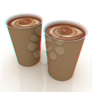 Hot drink in fast-food cap. 3D illustration. Anaglyph. View with red/cyan glasses to see in 3D.