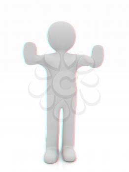 3d man. Ban, veto, warning concept - making stop gesture . 3D illustration. Anaglyph. View with red/cyan glasses to see in 3D.