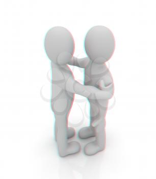 3d people hug . 3D illustration. Anaglyph. View with red/cyan glasses to see in 3D.