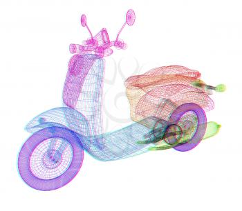 Vintage Retro Moped. 3d model. 3D illustration. Anaglyph. View with red/cyan glasses to see in 3D.