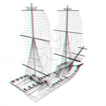 3d model ship. 3D illustration. Anaglyph. View with red/cyan glasses to see in 3D.