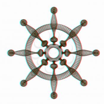 ship wheel. 3D illustration. Anaglyph. View with red/cyan glasses to see in 3D.