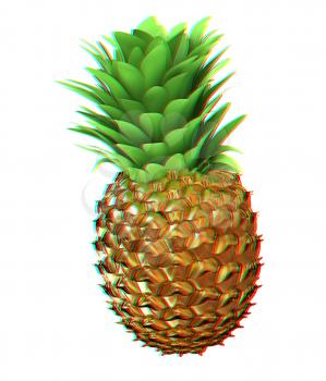 Abstract gold pineapple. 3D illustration. Anaglyph. View with red/cyan glasses to see in 3D.