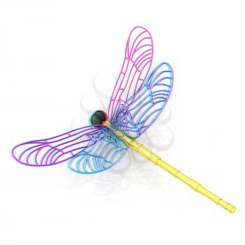 Dragonfly. 3D illustration. Anaglyph. View with red/cyan glasses to see in 3D.