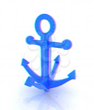 anchor. 3D illustration. Anaglyph. View with red/cyan glasses to see in 3D.