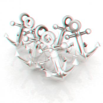 anchors. 3D illustration. Anaglyph. View with red/cyan glasses to see in 3D.