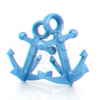 anchors. 3D illustration. Anaglyph. View with red/cyan glasses to see in 3D.