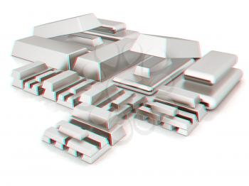 Platinum bars. 3D illustration. Anaglyph. View with red/cyan glasses to see in 3D.