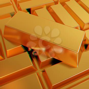 gold bars. 3D illustration. Anaglyph. View with red/cyan glasses to see in 3D.