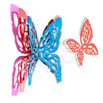 Butterfly interior design. 3D illustration. Anaglyph. View with red/cyan glasses to see in 3D.