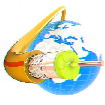 Cable for high tech connect and Earth. 3D illustration. Anaglyph. View with red/cyan glasses to see in 3D.