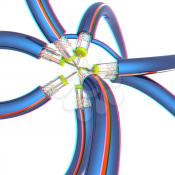 Cables for high tech connect. 3D illustration. Anaglyph. View with red/cyan glasses to see in 3D.