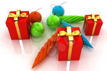 Beautiful Christmas gifts. 3D illustration. Anaglyph. View with red/cyan glasses to see in 3D.