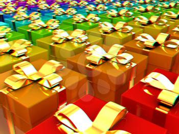 colorful gifts box. 3D illustration. Anaglyph. View with red/cyan glasses to see in 3D.