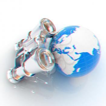 binocular around earth. 3D illustration. Anaglyph. View with red/cyan glasses to see in 3D.