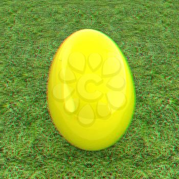 Big Easter Egg on a green grass. 3D illustration. Anaglyph. View with red/cyan glasses to see in 3D.