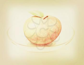 apple on a plate on a white background. 3D illustration. Vintage style.